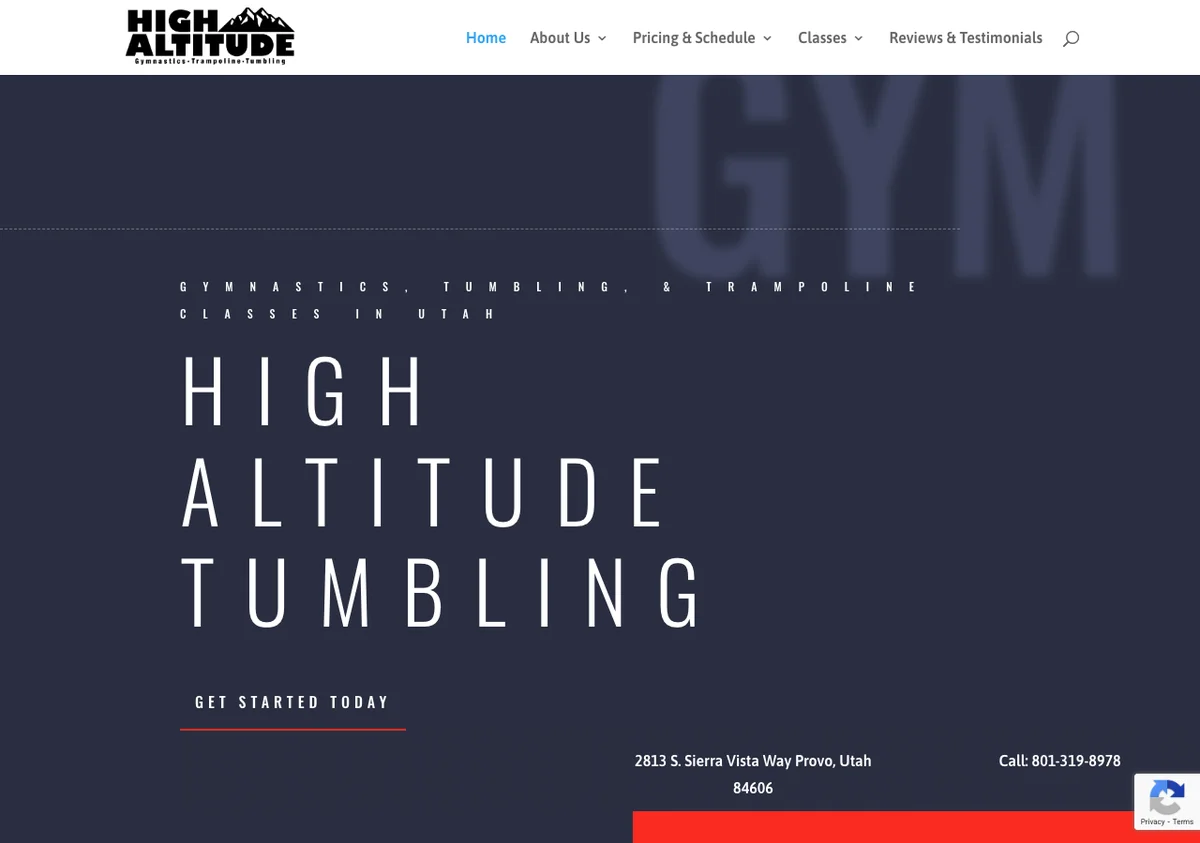 High Altitude Tumbling website design - gymnastics facility in Provo Utah built by Web Builder Pro
